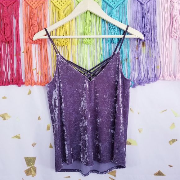 American Eagle Strappy Crushed Velvet Tank Top - Picture 5 of 7